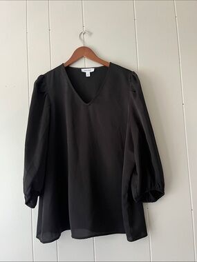 Vince V-Neck Black Puff-Sleeve Blouse